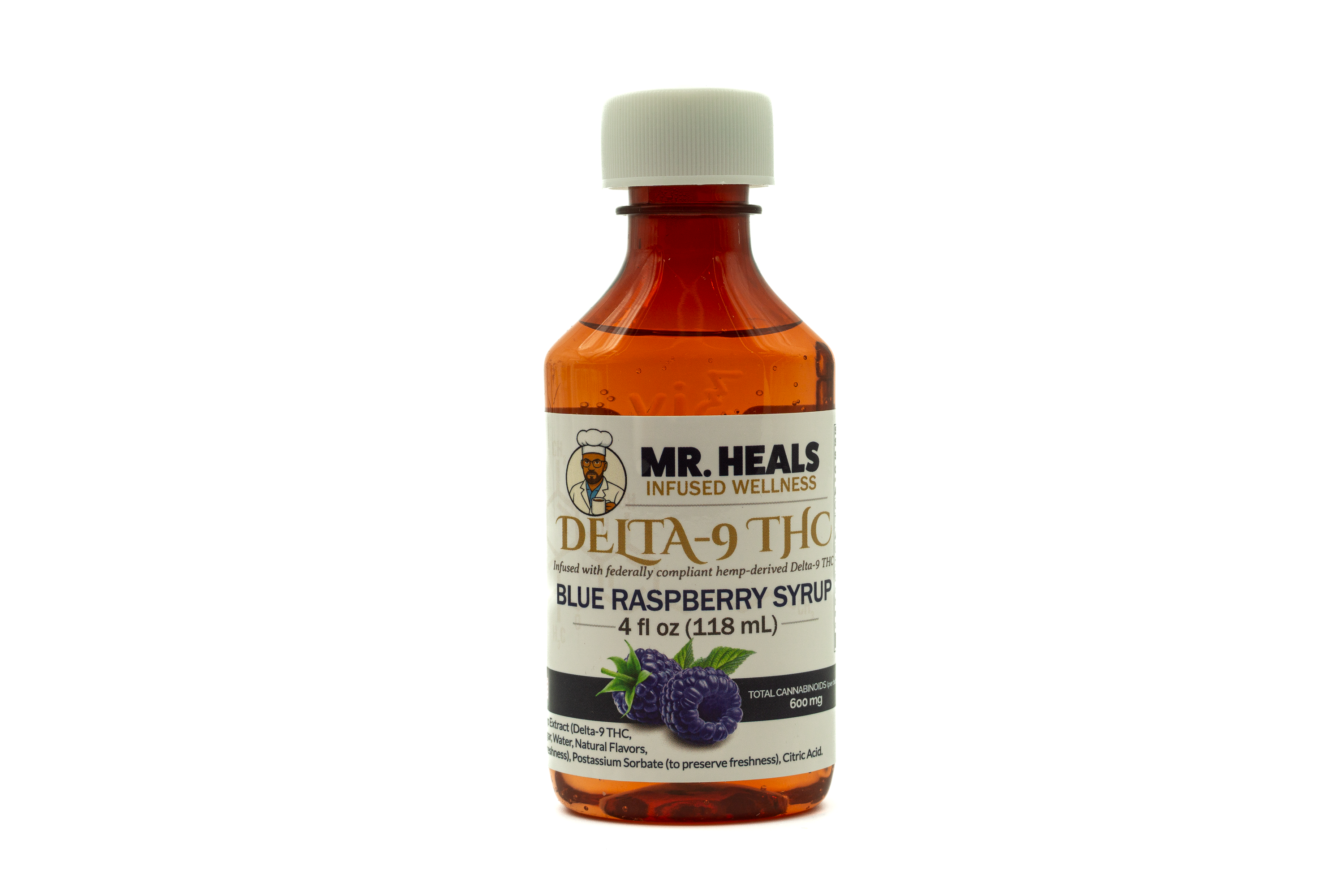 Mr. Heals Delta-9 THC Blue Raspberry Syrup – 600mg