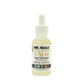 CBD tincture bottle labeled 'Mr. Heals Calm' on a white background