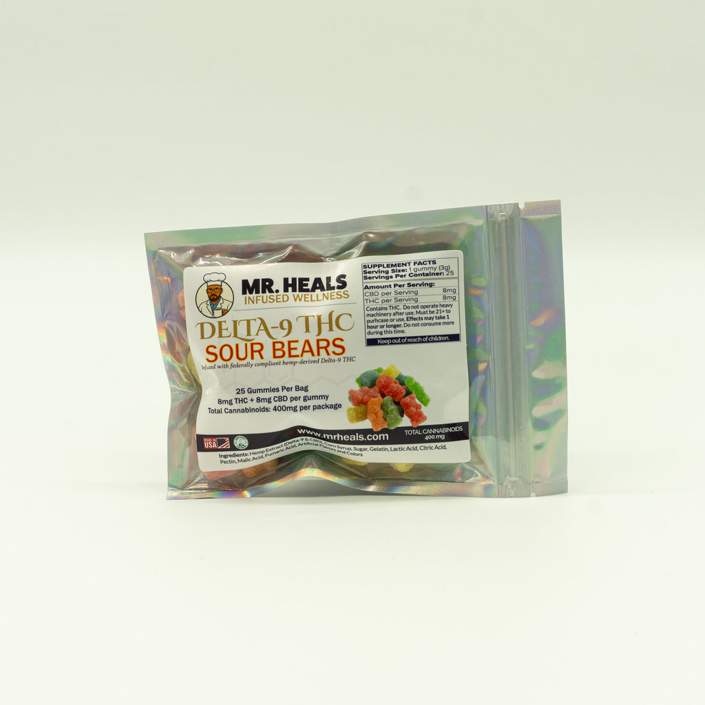 Delta-9 THC Sour Gummy Bears – 25 Pack