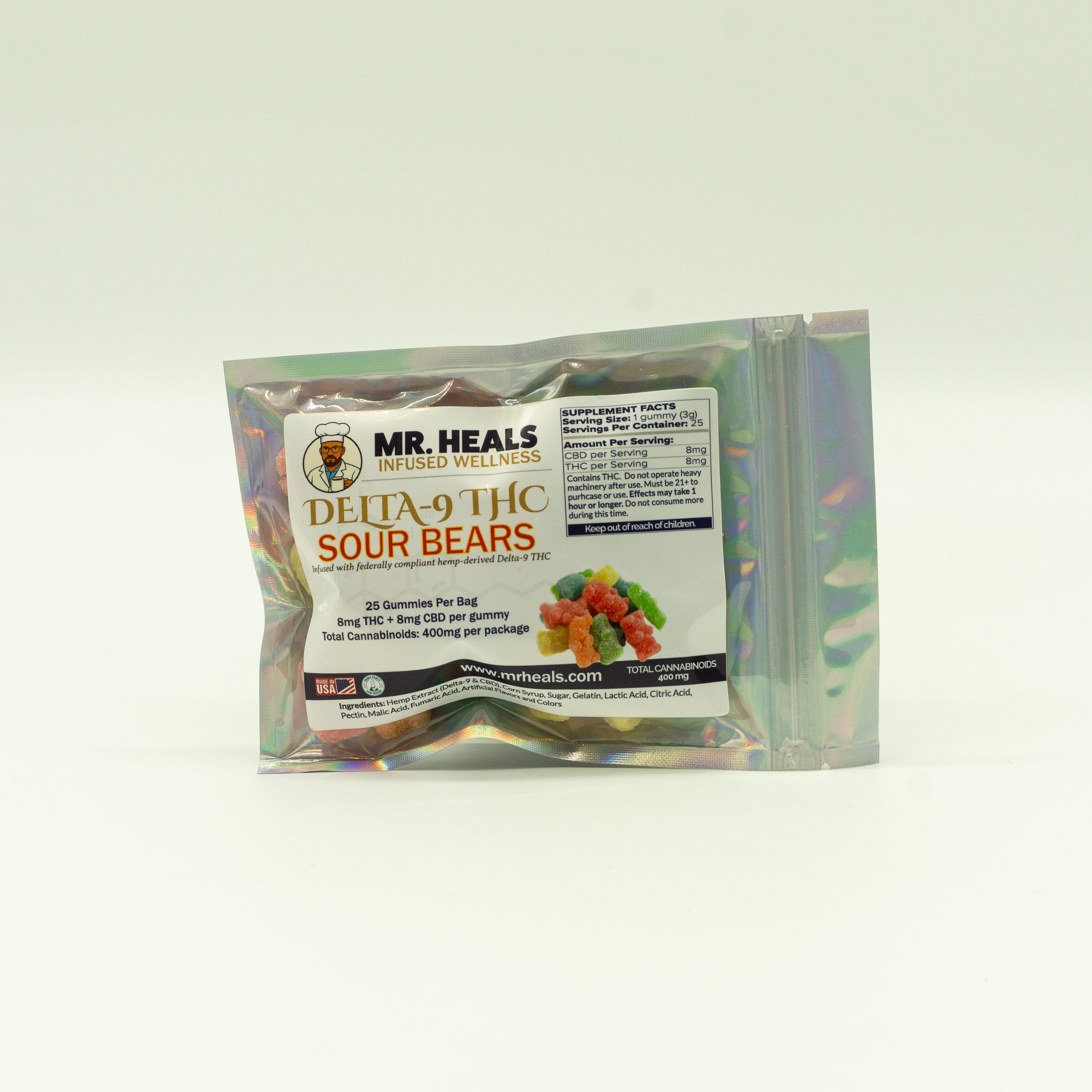 Delta-9 THC Sour Gummy Bears – 25 Pack