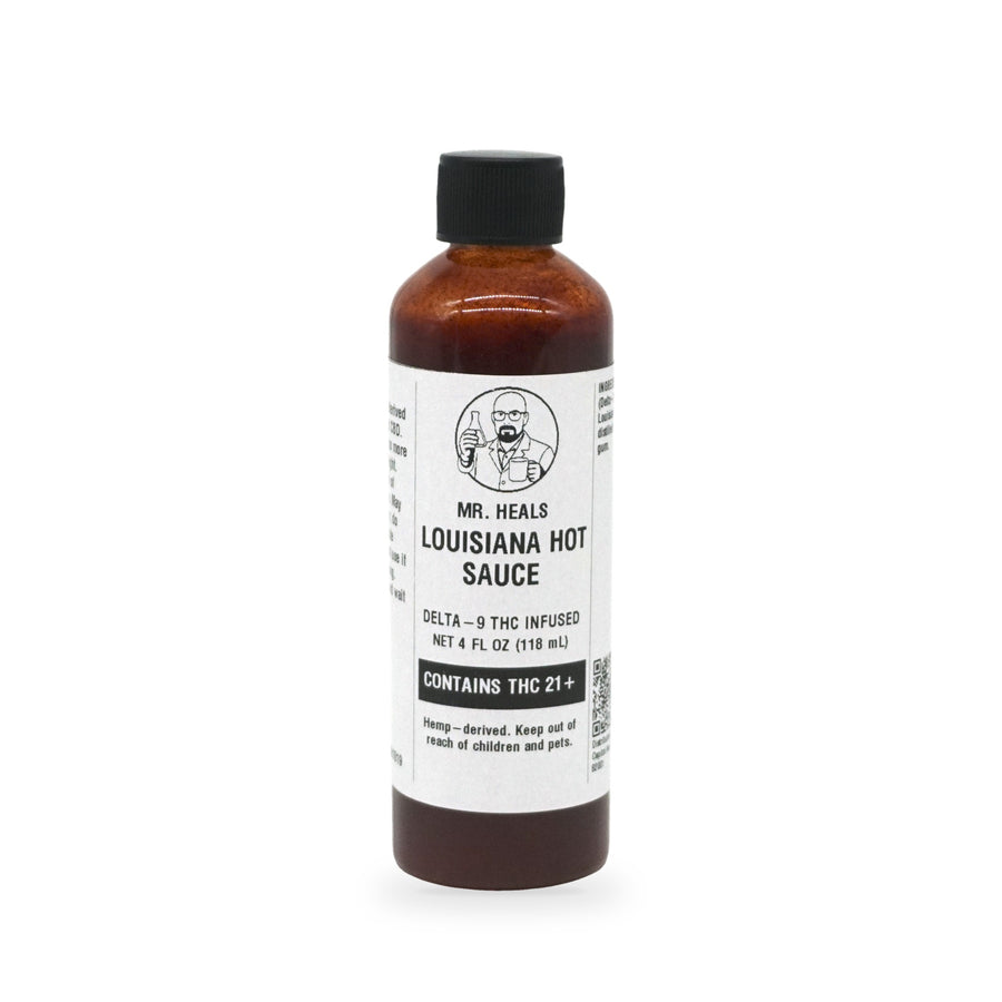 Mr. Heals Delta-9 THC Louisiana Hot Sauce, 4 fl oz bottle