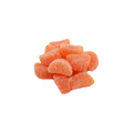 Pile of orange gummy bears on a white background