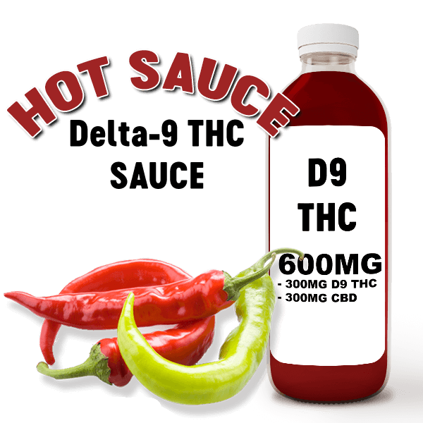 Delta-9 THC Louisiana hot sauce bottle with chili peppers